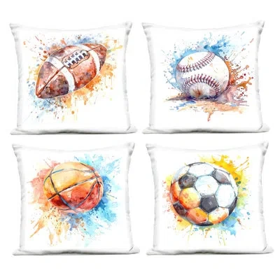 Stupell Industries Modern Splash Sports Balls Design By Lsr Design Studio Outdoor Printed Pillow (set Of 4) In White