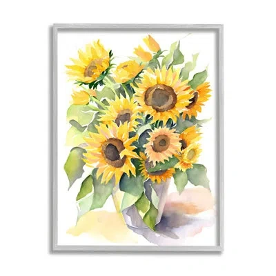Stupell Industries Modern Sunflowers On White Floater Frame Print On Canvas In Farmhouse Gray Framed Giclee