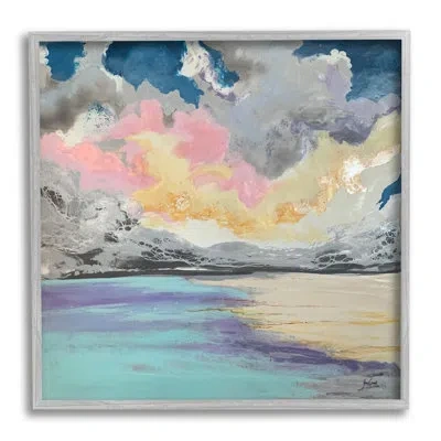 Stupell Industries Modern Sunrise Clouds Panoramic Ocean Surface View By Stacy Gresell - Floater Frame Painting Print W In Farmhouse Gray Framed Giclee