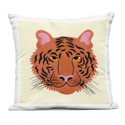 Stupell Industries Modern Wild Tiger Face Design By Carrie Cantwell Outdoor Printed Pillow In Orange