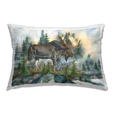 Stupell Industries Modern Woodland Moose Outdoor Printed Pillow By Dave Bartholet In Brown;green