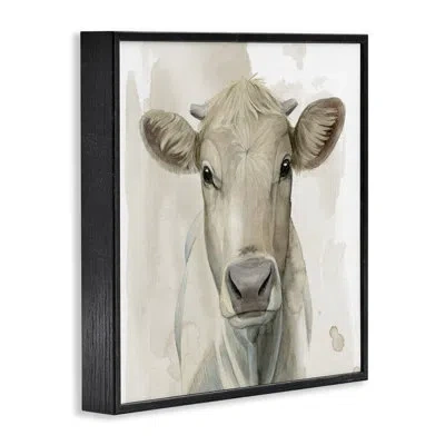 Stupell Industries Monochrome Cattle Face Portrait Framed Giclee Art, Design By Grace Popp In Midnight Black Framed Giclee