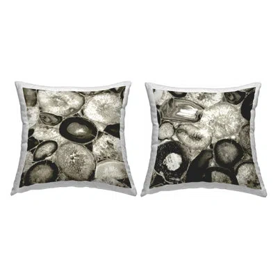 Stupell Industries Monochrome Geodes Agate Gems 2 Piece Outdoor Printed Pillow Set By Danielle Carson In Black;white