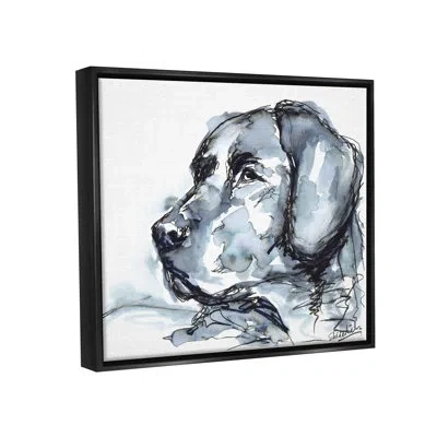 Stupell Industries Monochrome Ink Dog Portrait Abstract Watercolor Detail By Kendra Shedenhelm - Floater Frame Painting In Jet Black Floater Frame