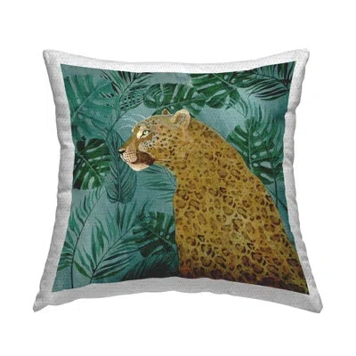 Stupell Industries Monstera & Palms Cheetah Outdoor Printed Pillow By Janet Tava In Green