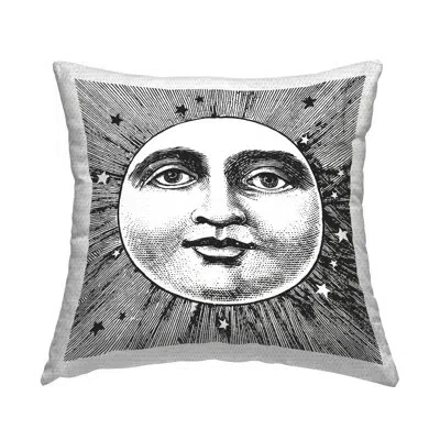 Stupell Industries Moon Face Astrology Outdoor Printed Pillow By Lil' Rue In White;gray