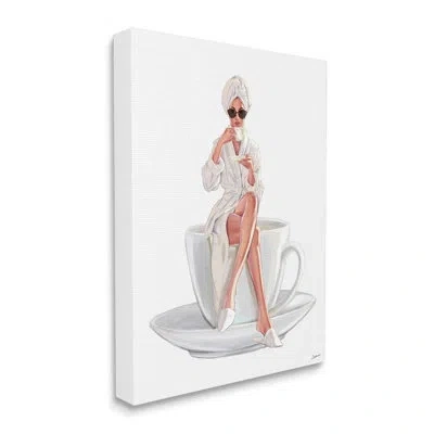 Stupell Industries Morning Coffee Glam Woman Robe By Ziwei Li - Wrapped Canvas Painting In White
