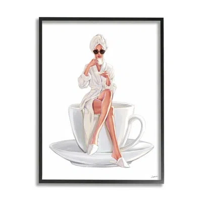 Stupell Industries Morning Coffee Glam Woman Robe Framed Giclee Texturized Wall Art By Ziwei Li_aq-523 In Midnight Black Framed Giclee