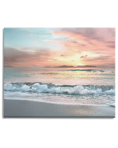 Stupell Industries Morning Sunrise Beach Landscape Distant Mountains Rolling Tide Stretched Canvas Wall Art In Orange