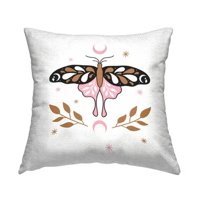 Stupell Industries Moth & Crescent Moons Outdoor Printed Pillow By Ahmed Sameh Hussein In White