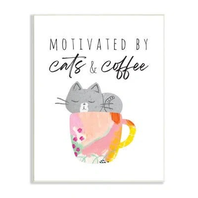 Stupell Industries Motivated By Cats And Coffee Phrase Patterned Mug Oversized Stretched Canvas Wall Art By Jennifer Mc In Multi-color