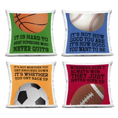 Stupell Industries Motivational Sports Determination 4 Piece Decorative Printed Throw Pillow Set, Design By Marcus Prim In Black