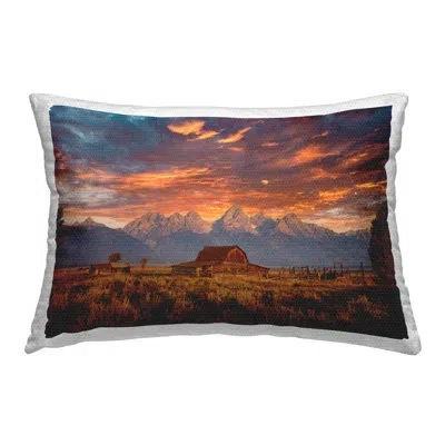 Stupell Industries Mountain Cabin Sunrise Outdoor Printed Pillow By Daniel Sproul In Brown;orange