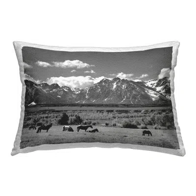 Stupell Industries Mountain Landscape Horses Outdoor Printed Pillow By Steve Toole In Black;white