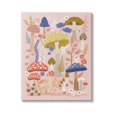 Stupell Industries Mushrooms And Botanical Pattern By Lisa Perry Whitebutton Single Picture Frame Print On Canvas In Wrapped Canvas