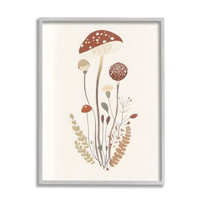 Stupell Industries Mushrooms And Fern Sprigs Single Picture Frame Print On Canvas In Farmhouse Gray Framed Giclee