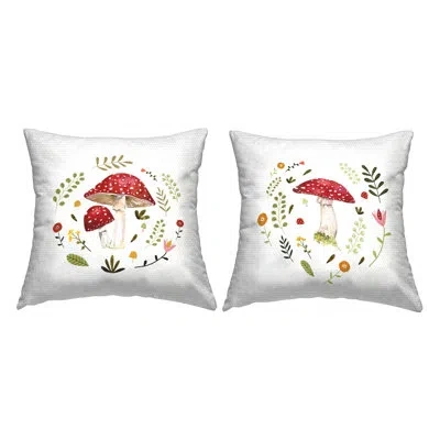 Stupell Industries Mushrooms Botanical Herb Wreath 2 Piece Outdoor Printed Pillow Set By Victoria Barnes In White;green;red