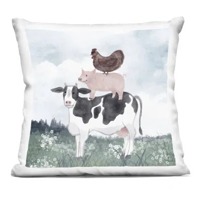Stupell Industries Muted Stacked Farm Animals Decorative Printed Throw Pillow, Design By Kim Allen In Blue