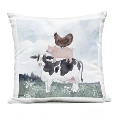 Stupell Industries Muted Stacked Farm Animals Outdoor Printed Pillow, Design By Kim Allen In Blue