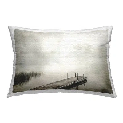 Stupell Industries Mysterious Foggy Lake Dock Outdoor Printed Pillow By Peter Hawkins In Gray