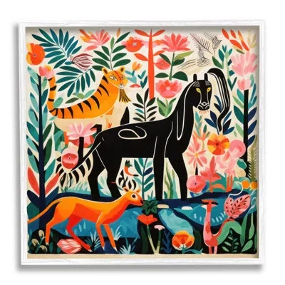 Stupell Industries Mythological Wildlife & Botanicals Single Picture Frame Print On Canvas In Farmhouse Gray Framed Giclee