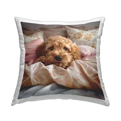 Stupell Industries Nap Time Cuddling Pup Design By Jim Baldwin Throw Pillow In Pink