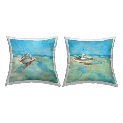 Stupell Industries Nautical Boats Seaside Shore 2 Piece Outdoor Printed Pillow Set By Graham Reynolds In Blue;brown