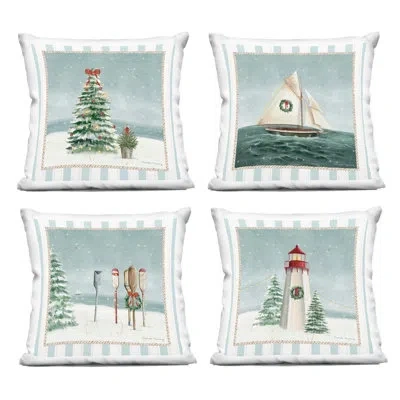 Stupell Industries Nautical Christmas Scenes 4 Piece Decorative Printed Throw Pillow Set, Design By Danielle Murray In Green