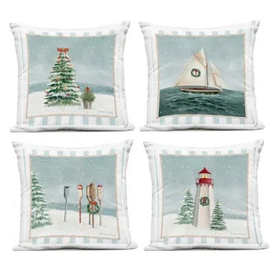 Stupell Industries Nautical Christmas Scenes 4 Piece Outdoor Printed Pillow Set, Design By Danielle Murray In Green