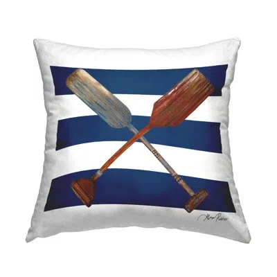 Stupell Industries Nautical Crossed Oars Wide Blue Stripes Decorative Printed Throw Pillow By Gina Ritter In Beige