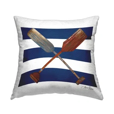 Stupell Industries Nautical Crossed Oars Wide Blue Stripes Outdoor Printed Pillow By Gina Ritter In Blue;white;red