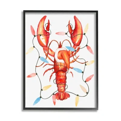 Stupell Industries Nautical Lobster Christmas Lights By Ziwei Li In Midnight Black Framed Giclee