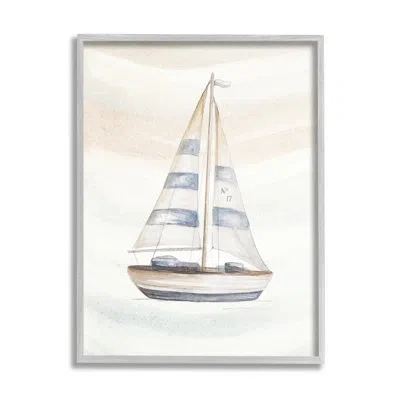 Stupell Industries Nautical Sailboat Drifting Pale Abstract Ocean Waves By Patricia Pinto - Floater Frame Graphic Art P In Farmhouse Gray Framed Giclee