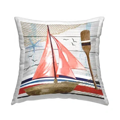 Stupell Industries Nautical Sailboat Oars Pattern Printed Throw Pillow Design By Nd Art