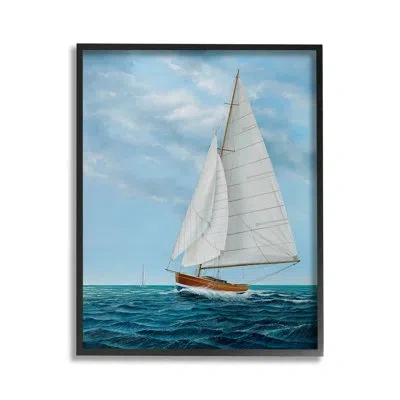 Stupell Industries Nautical Sailboat Waves Framed Giclee Art By Max Maxx In Midnight Black Framed Giclee