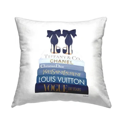 Stupell Industries Navy Blue Fashion Heels Glam Brand Bookstack Printed Throw Pillow By Amanda Greenwood In Beige