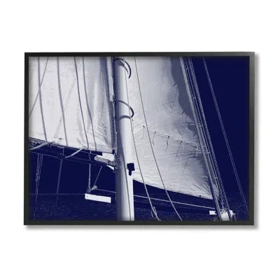 Stupell Industries Navy Blue Nautical Boat Mast By Charlie Carter - Floater Frame Photograph On Wood In Midnight Black Framed Giclee