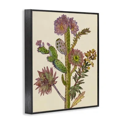 Stupell Industries Neon Blooms Cactus Giclee Art, Design By Melissa Wang In Midnight Black Framed Giclee