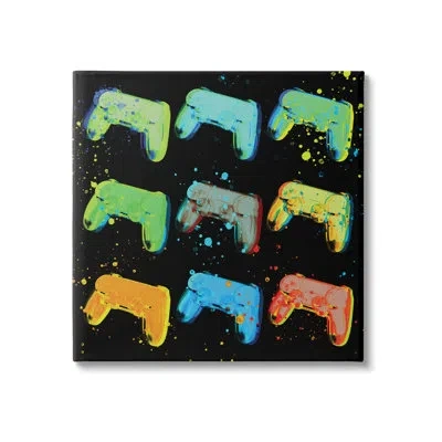Stupell Industries Neon Pop Style Gaming Controllers Paint Splatter By Daphne Polselli - Wrapped Canvas Graphic Art On  In Blue;black;green
