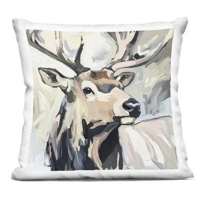 Stupell Industries Neutral Bull Elk Portrait Decorative Printed Throw Pillow, Design By Tina Lecour, 18 X 7 X 18 In Beige