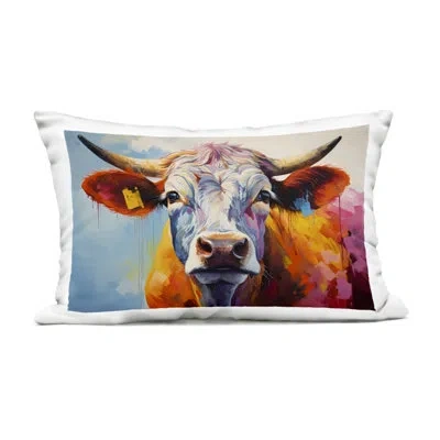 Stupell Industries Neutral Portrait Outdoor Printed Pillow Design By Lsr Creative Studio In Blue,orange Cattle
