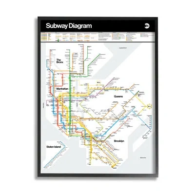 Stupell Industries New York City Urban Subway Diagram Chart By Jg Studios - Floater Frame Graphic Art On Wood In Midnight Black Framed Giclee