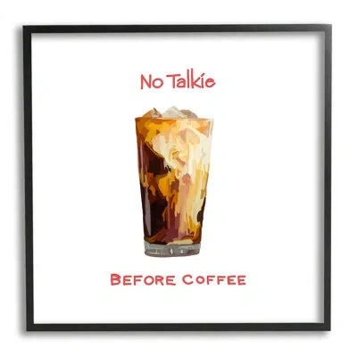 Stupell Industries No Talkie Before Coffee Casual Kitchen Milk Swirls By Amelia Noyes - Floater Frame Graphic Art Print In Midnight Black Framed Giclee