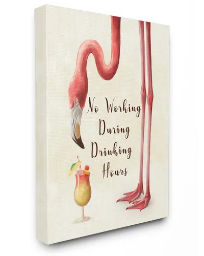 Stupell Industries No Working During Drinking Hours Phrase Tropical Flamingo Stretched Canvas Wall Art By Zi In Beige