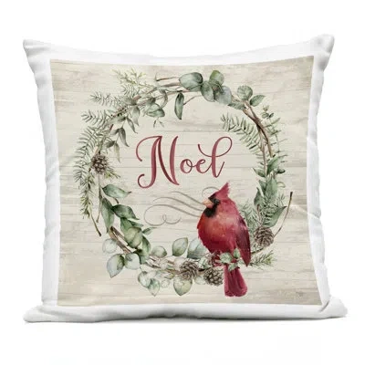 Stupell Industries Noel Wreath With Cardinal Design By Mollie B. Outdoor Printed Pillow In Green