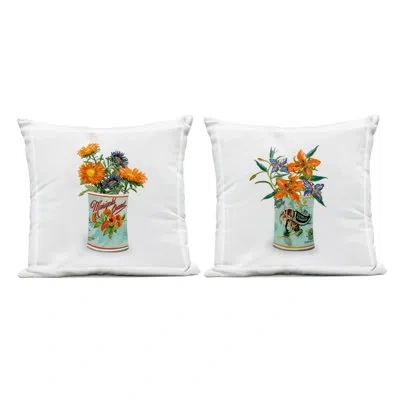 Stupell Industries Nostalgic Marigold & Lily Bouquets 2 Piece Outdoor Printed Pillow Set, Design By Val Rhodes In Orange