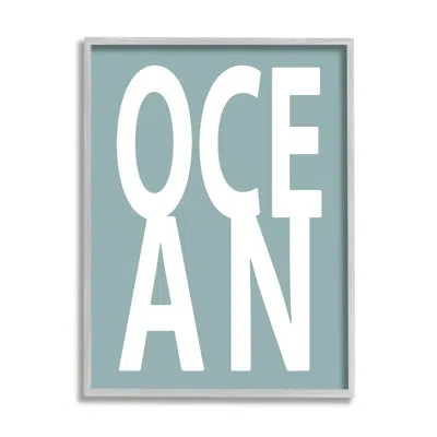 Stupell Industries Ocean Beach Text Letters Phrase By Jamie Macdowell - Floater Frame Graphic Art On Wood In Farmhouse Gray Framed Giclee
