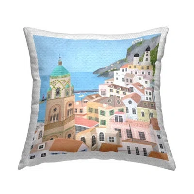 Stupell Industries Ocean Coast Town Landscape View Outdoor Printed Pillow By Carla Daly In Brown;white;pink