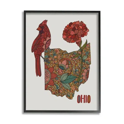 Stupell Industries Ohio State Carnation Blossom Intricate Floral Cardinal By Valentina Harper - Floater Frame Graphic A In Midnight Black Framed Giclee