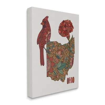 Stupell Industries Ohio State Carnation Blossom Intricate Floral Cardinal By Valentina Harper - Floater Frame Graphic A In Wrapped Canvas